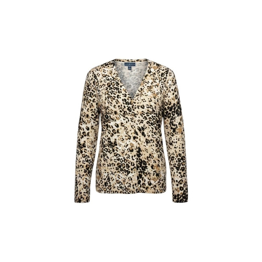 Karen Scott Leopard Print Cardigan XL Tan Black Animal Print V-Neck Button Front